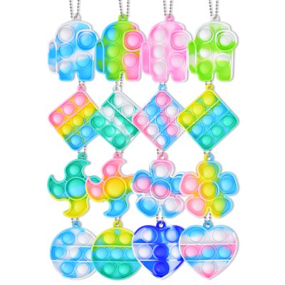 16 Pack Mini Keychain Fidget Toy Mini Stress Relief Hand Toys, Mini Push Pop Bubble Fidget Sensory Bulk Toy, Wrap Pop Stress Reliever Anti-Anxiety, Office Desk Toy for Kids Adults