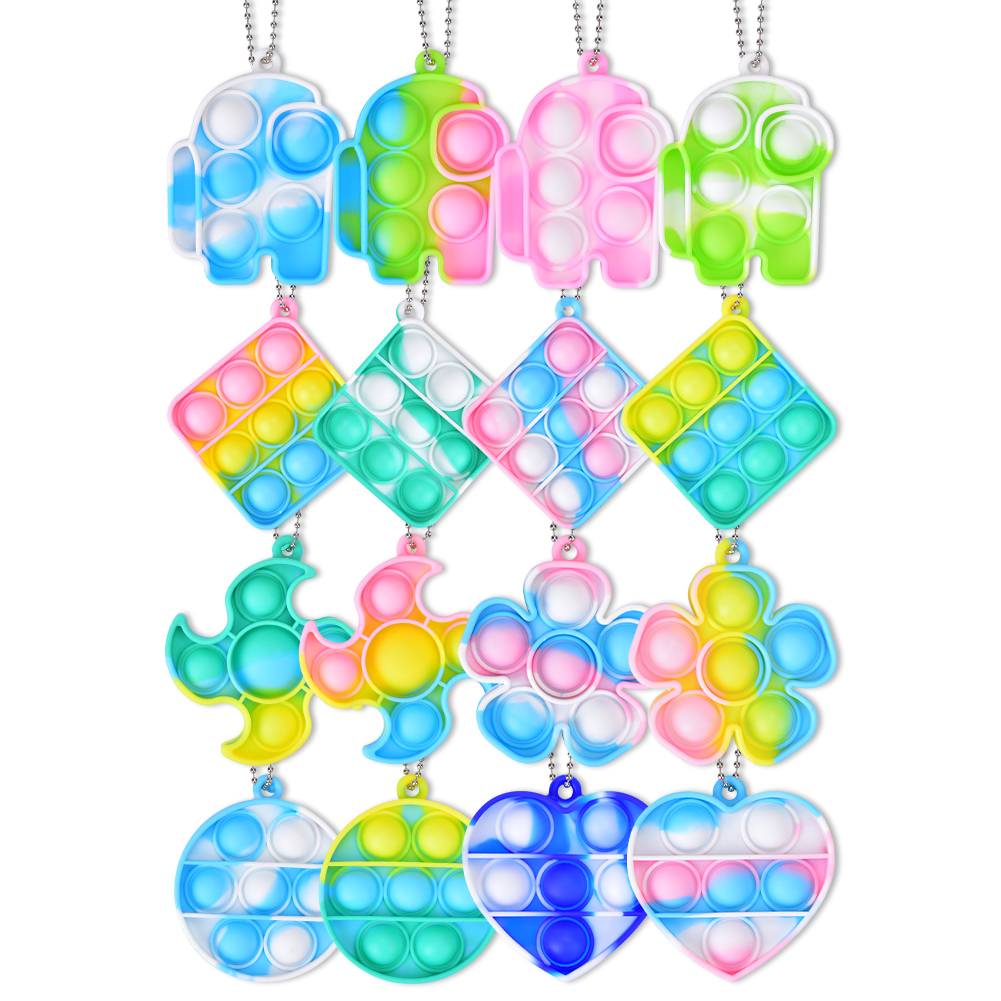 16 Pack Mini Keychain Fidget Toy Mini Stress Relief Hand Toys, Mini Push Pop Bubble Fidget Sensory Bulk Toy, Wrap Pop Stress Reliever Anti-Anxiety, Office Desk Toy for Kids Adults
