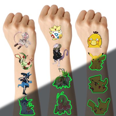 200 Pcs Temporary Tattoos for Kids Party Favors Fake Tattoos Stickers Glow Party Supplies and Decorations Boys Girls Teens Birthday Gift Water Bottle Skateboard Phone Notebook Pikachu Cartoon Monsters