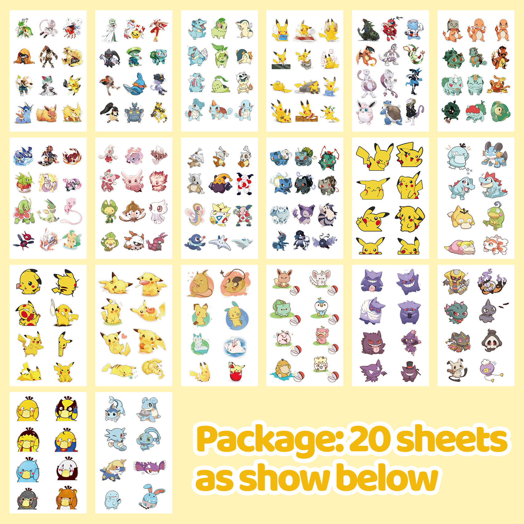 200 Pcs Temporary Tattoos for Kids Party Favors Fake Tattoos Stickers Glow Party Supplies and Decorations Boys Girls Teens Birthday Gift Water Bottle Skateboard Phone Notebook Pikachu Cartoon Monsters - Image 3