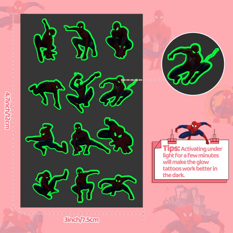 200 Pcs Teens Hero Temporary Tattoos for Kids Party Favors Fake Tattoos Stickers Glow Party Supplies and Decorations Boys Girls Teens Birthday Gift Water Bottle Skateboard Phone Notebook - Image 4