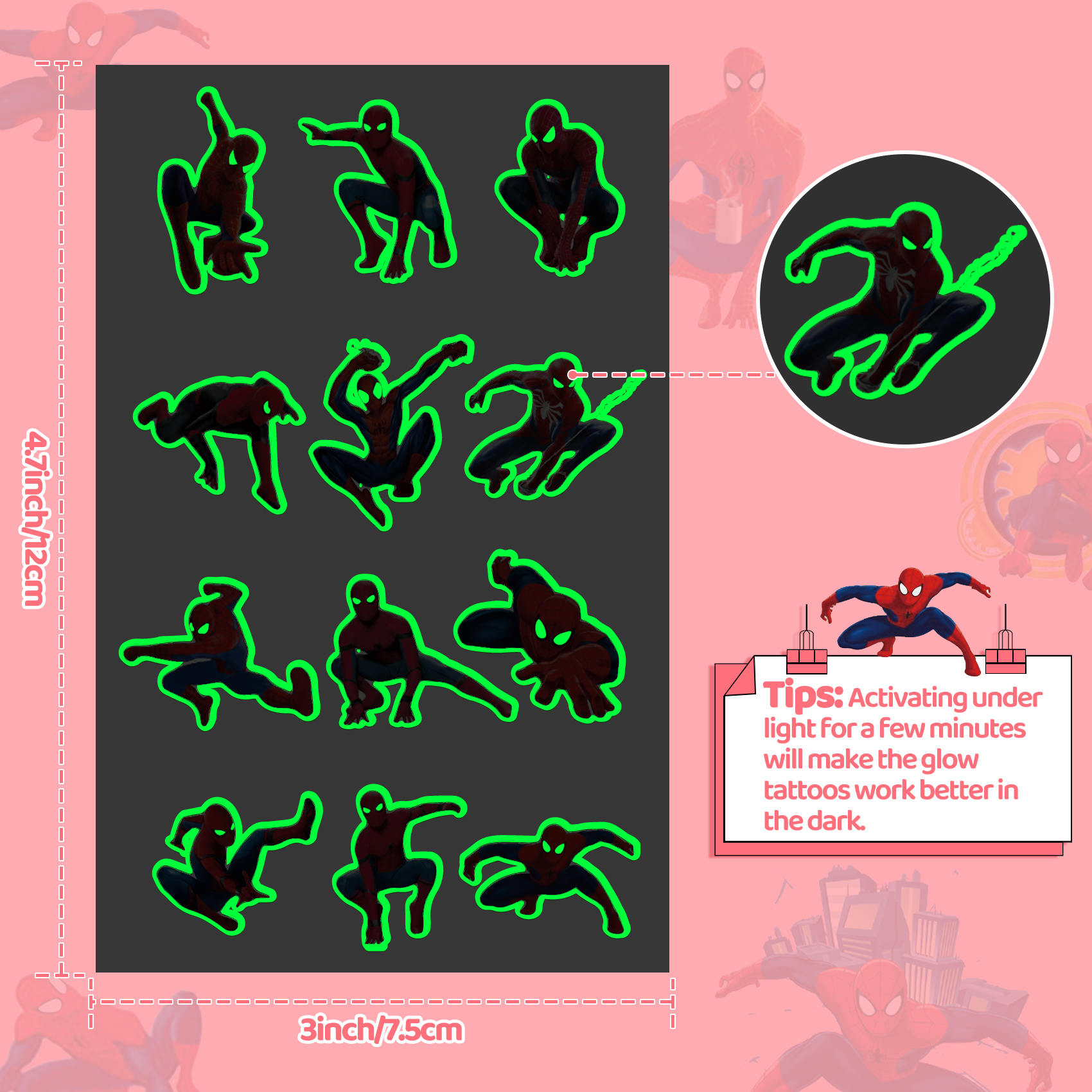 200 Pcs Teens Hero Temporary Tattoos for Kids Party Favors Fake Tattoos Stickers Glow Party Supplies and Decorations Boys Girls Teens Birthday Gift Water Bottle Skateboard Phone Notebook - Image 4