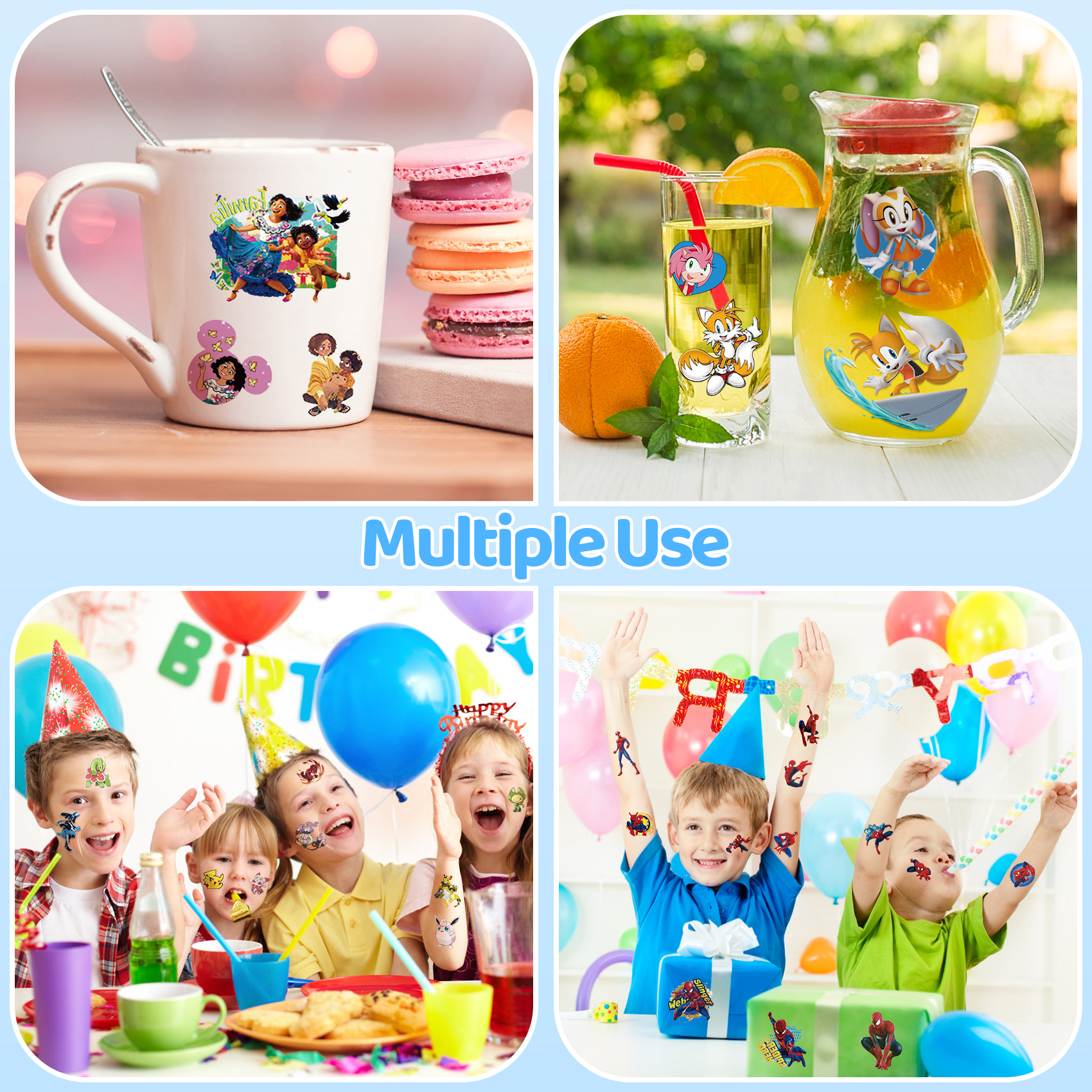 200 Pcs Temporary Tattoos for Kids Party Favors Fake Tattoos Stickers Glow Party Supplies and Decorations Boys Girls Teens Birthday Gift Water Bottle Skateboard Phone Notebook Cute Decals - Image 5