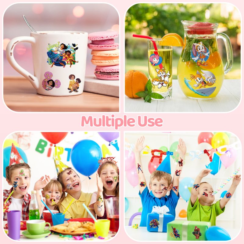 200 Pcs Temporary Tattoos for Kids Party Favors Fake Tattoos Stickers Glow Party Supplies and Decorations Boys Girls Teens Birthday Gift Water Bottle Skateboard Phone Notebook Anime Tattoos - Image 5