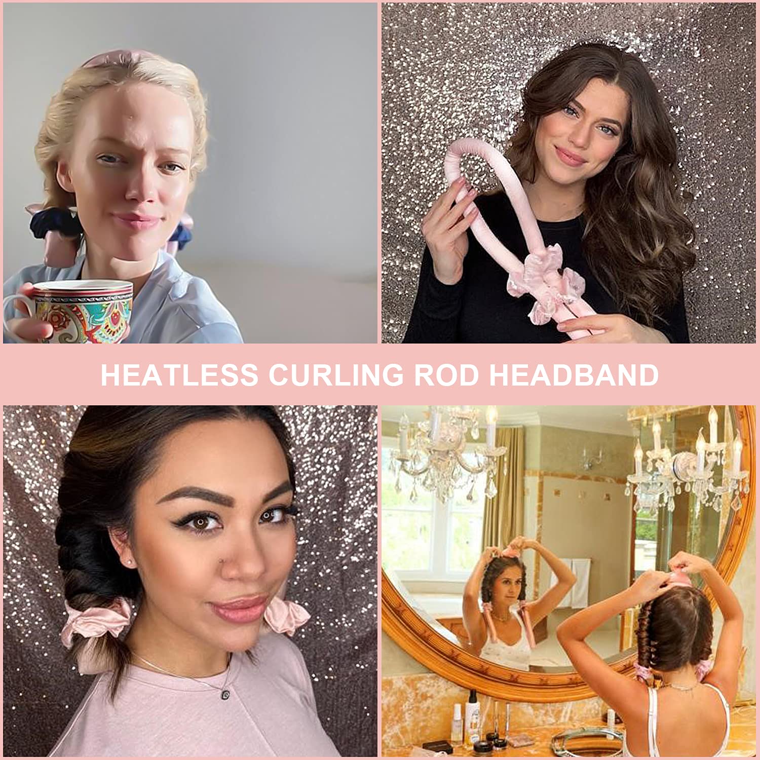 Heatless Curling Rod Headband – AiqooYo Heatless Hair Curler for Long Hair No Heat Curls Ribbon Curlers Headband Soft Hair Rollers for Women Girls DIY Tools with Two Scrunches and Claw (Pink) - Image 5