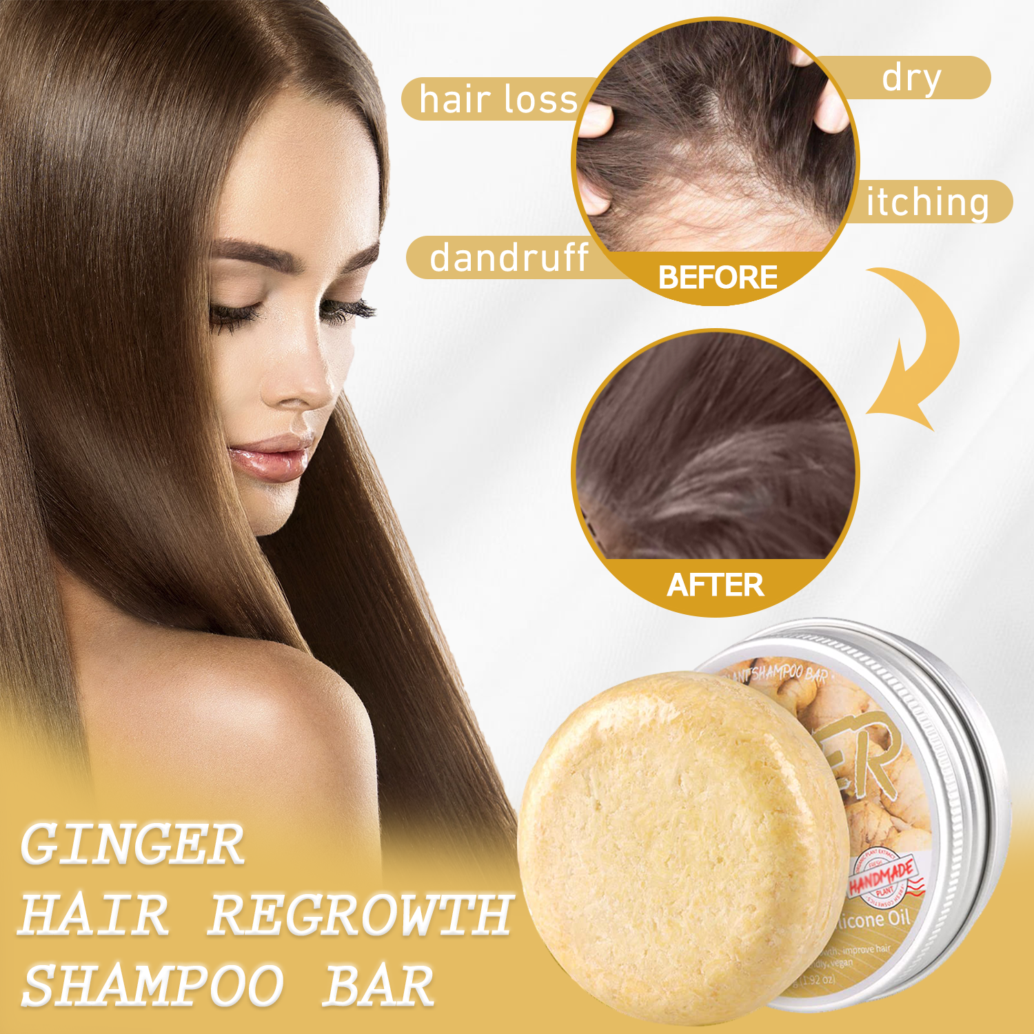 2Pcs Ginger Hair Regrowth Shampoo Bar,Anti Hair Loss Shampoo Soap, Natural Organic Ginger Shampoo Bar Promotes Hair Growth,Anti-dandruff and Anti-itching Ginger Bar Soap,Hair Growth Shampoo-for All Hair Types - Image 2