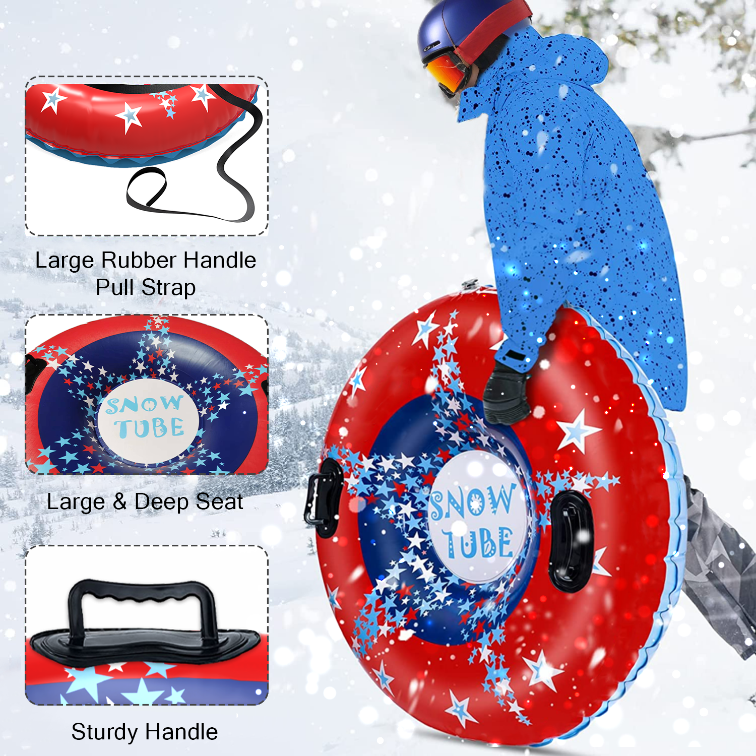 Snow Tube, 47 Inch Large Inflatable Snow Sled with Handles, Double-Layer Thickened Heavy Duty Snow Sledding Tube for Kids Adults Winter Outdoor Snow Activity Skiing Sledding - Image 3