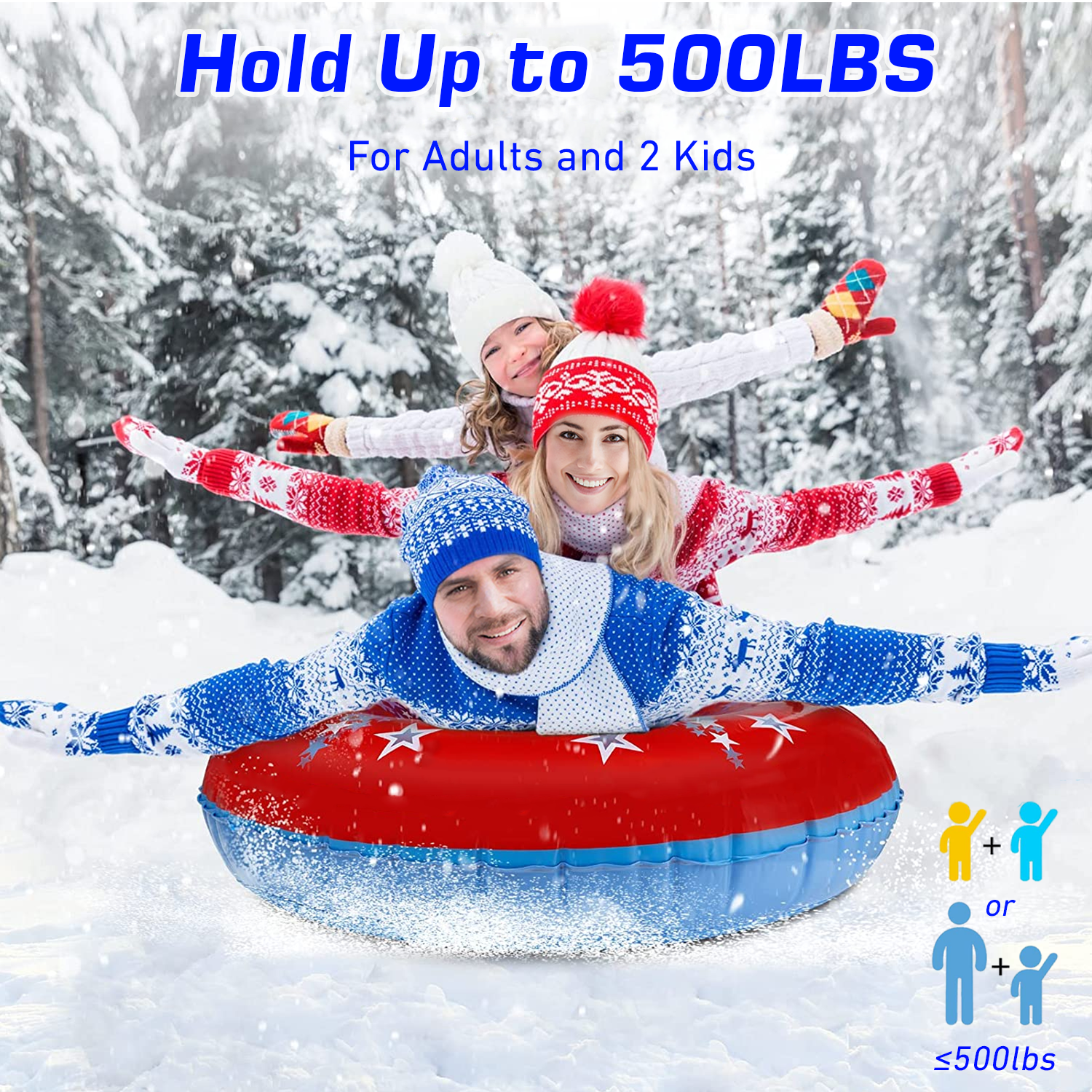 Snow Tube, 47 Inch Large Inflatable Snow Sled with Handles, Double-Layer Thickened Heavy Duty Snow Sledding Tube for Kids Adults Winter Outdoor Snow Activity Skiing Sledding - Image 5