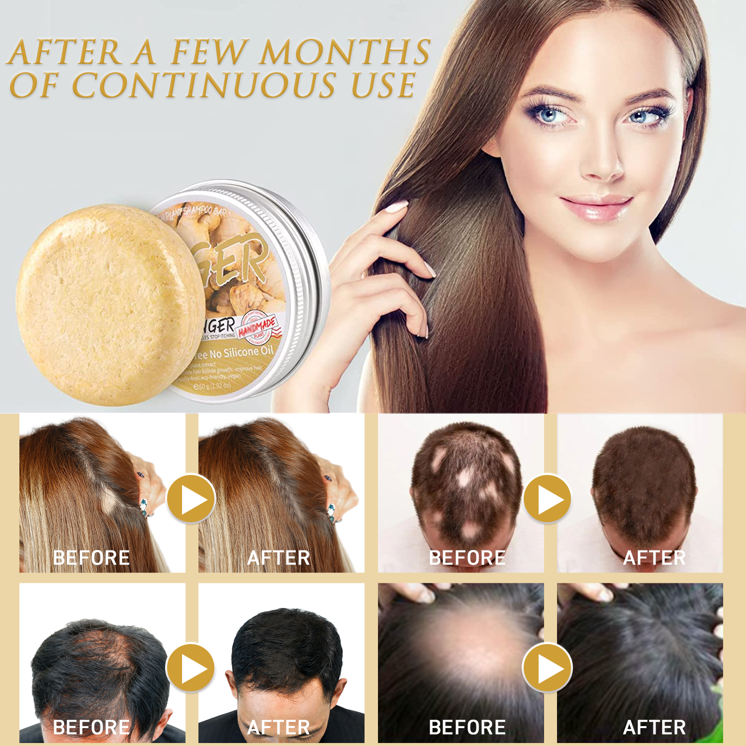 2Pcs Ginger Hair Regrowth Shampoo Bar,Anti Hair Loss Shampoo Soap, Natural Organic Ginger Shampoo Bar Promotes Hair Growth,Anti-dandruff and Anti-itching Ginger Bar Soap,Hair Growth Shampoo-for All Hair Types - Image 5