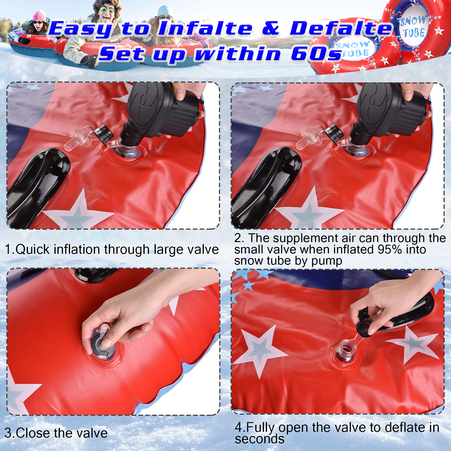 Snow Tube, 47 Inch Large Inflatable Snow Sled with Handles, Double-Layer Thickened Heavy Duty Snow Sledding Tube for Kids Adults Winter Outdoor Snow Activity Skiing Sledding - Image 6