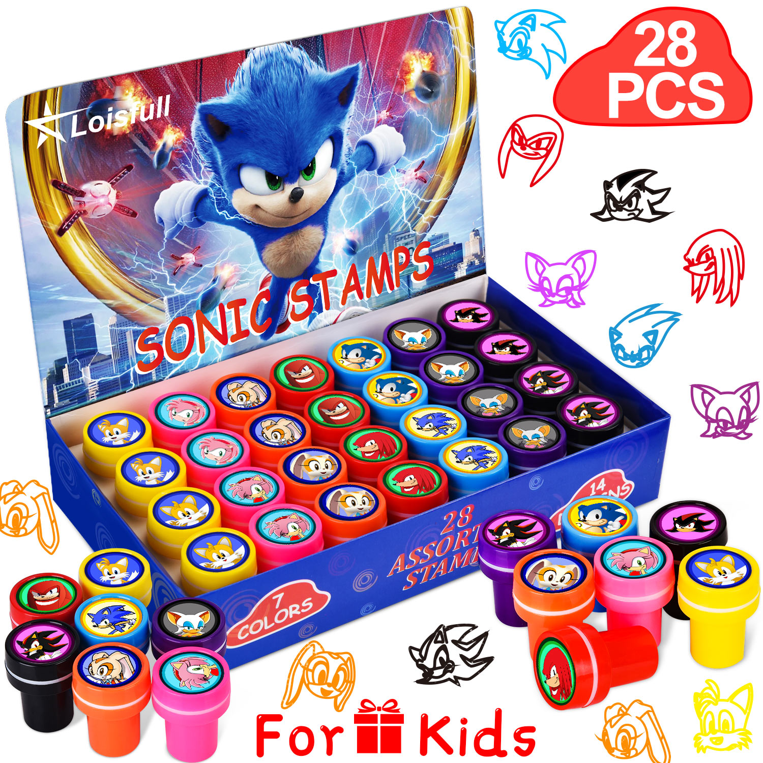 28 Pcs Sonic Themed Stampers for Kids,Sonic Party Favors,Sonic Birthday Party Supplies,Classroom Rewards School Carnival Prizes Goody Bag Treat Bag for Sonic Hedgehog Birthday Party Supplies Gifts - Image 2