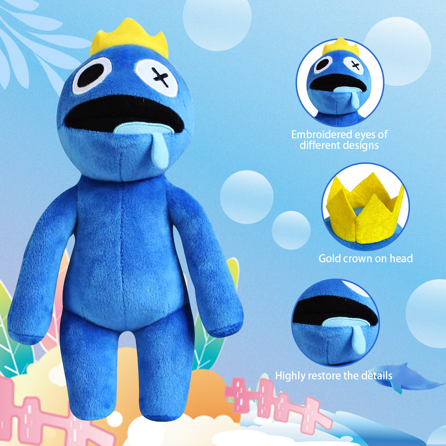 Rainbow Friends Plush Toys,11.8" Rainbow Friends Night Stuffed Animal Plush Doll,Rainbow Friends Plushies Toys for Fans Kids Birthday Thanksgiving Christmas-Blue - Image 4