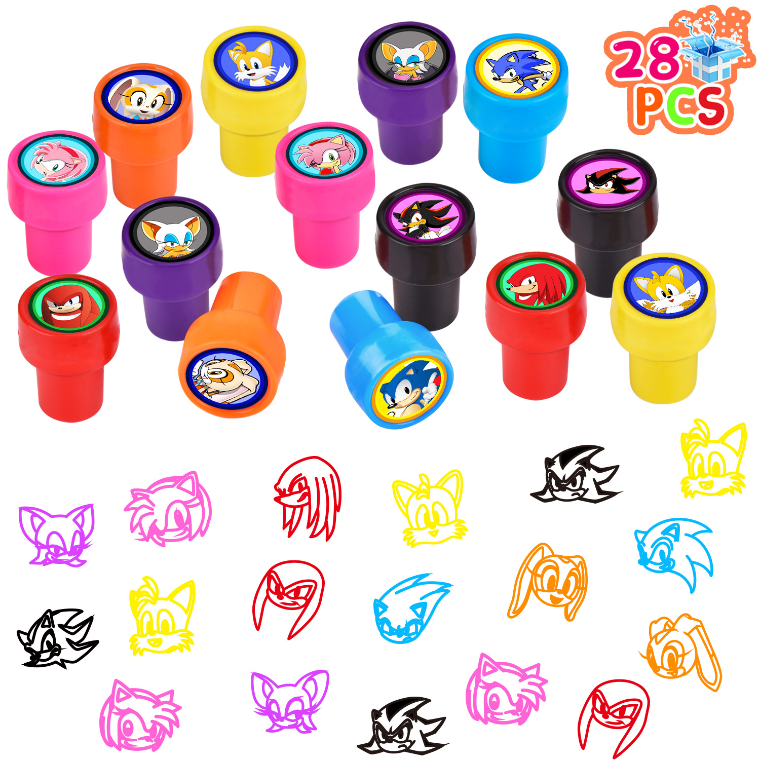 28 Pcs Sonic Themed Stampers for Kids,Sonic Party Favors,Sonic Birthday Party Supplies,Classroom Rewards School Carnival Prizes Goody Bag Treat Bag for Sonic Hedgehog Birthday Party Supplies Gifts