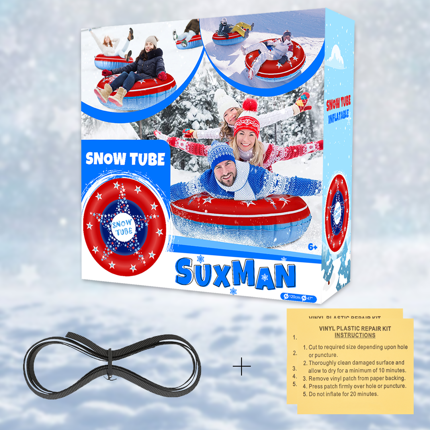 Snow Tube, 47 Inch Large Inflatable Snow Sled with Handles, Double-Layer Thickened Heavy Duty Snow Sledding Tube for Kids Adults Winter Outdoor Snow Activity Skiing Sledding - Image 11