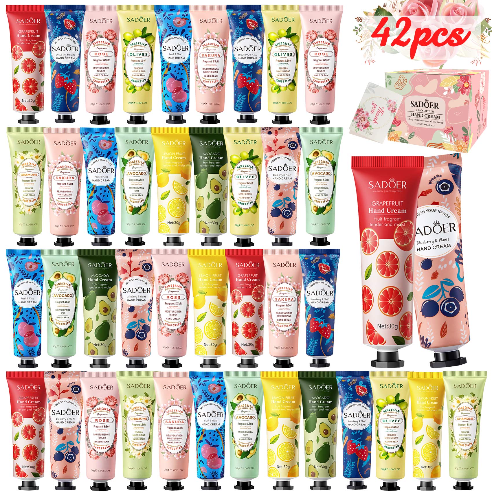 HORATII 42 Pack Hand Cream Gifts Set For Women and Men,Hand Cream with Shea Butter for Dry Cracked Hands,Moisturizing Hand Lotion Gift Set,Mini Hand Lotion Travel Size in Bulk,Plant Fragrance Natural Scented Hand Care Lotion for Women Mom Girls Her Wife Grandma