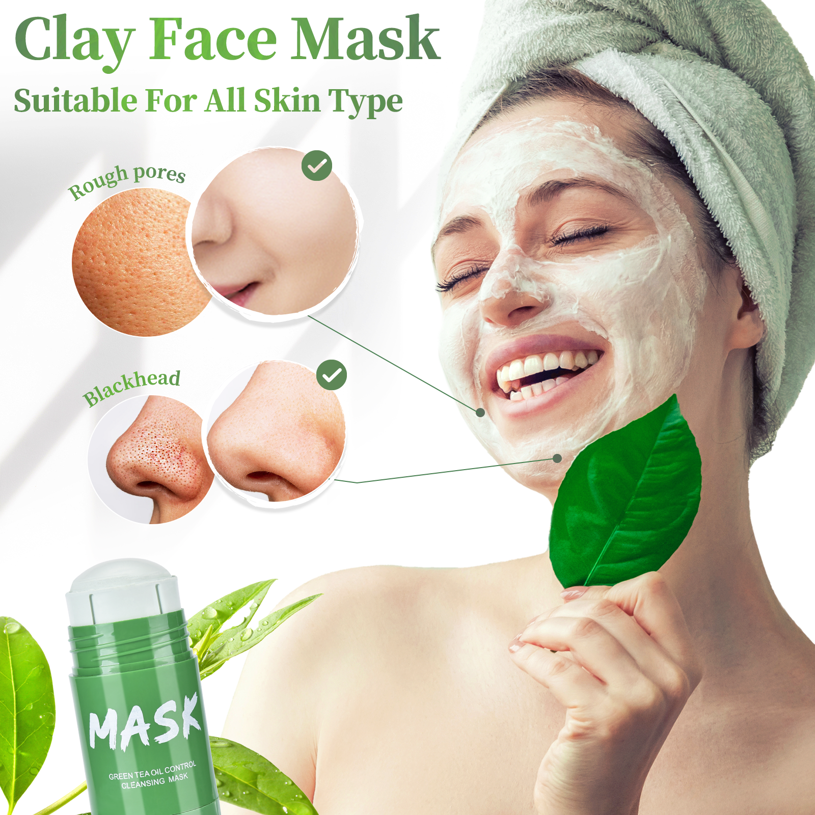 2PC Green Tea Mask Stick Blackhead Remover for Face, 5 in 1 Poreless Deep Cleanser Green Tea Mask for Pore Strips,Purifying Face Mask, Included1 serum & 10 blackhead sticker & 4 Extracter Tool, Suitable for Men and Women - Image 3