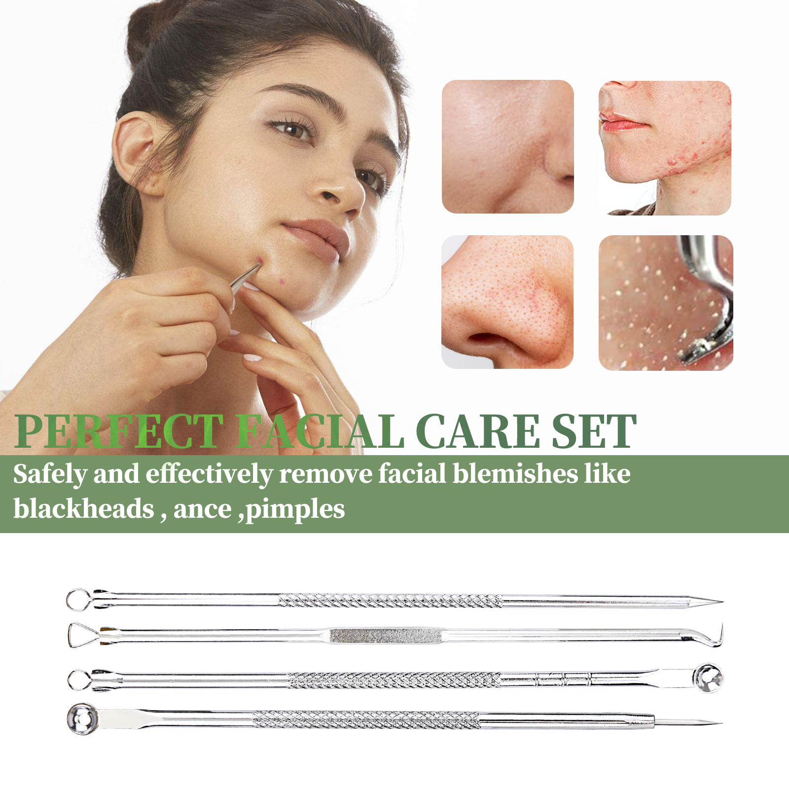 2PC Green Tea Mask Stick Blackhead Remover for Face, 5 in 1 Poreless Deep Cleanser Green Tea Mask for Pore Strips,Purifying Face Mask, Included1 serum & 10 blackhead sticker & 4 Extracter Tool, Suitable for Men and Women - Image 6