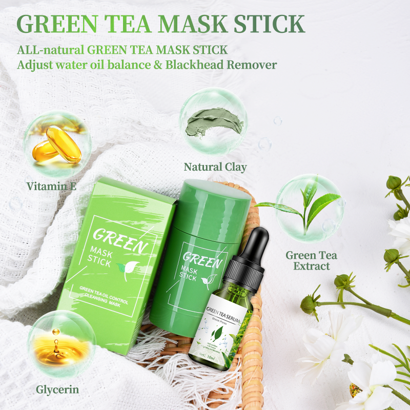 2PC Green Tea Mask Stick Blackhead Remover for Face, 5 in 1 Poreless Deep Cleanser Green Tea Mask for Pore Strips,Purifying Face Mask, Included1 serum & 10 blackhead sticker & 4 Extracter Tool, Suitable for Men and Women - Image 9